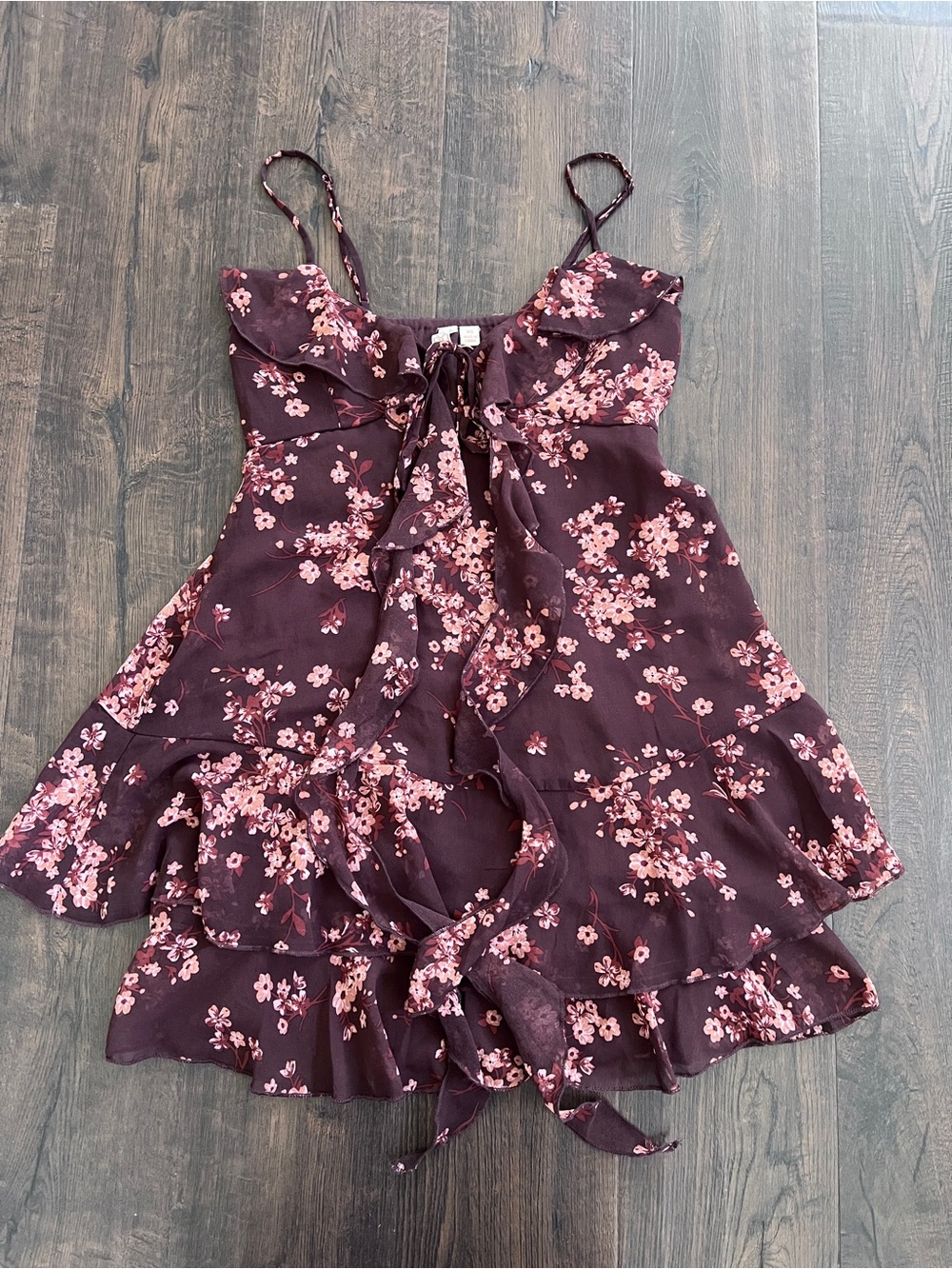 Pink Cherry Blossom Babydoll Dress Coquette Tiered Ruffle